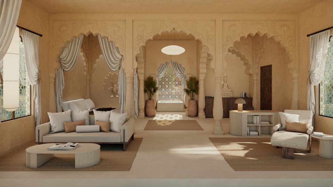 Guest room interior. Architectural rendering.