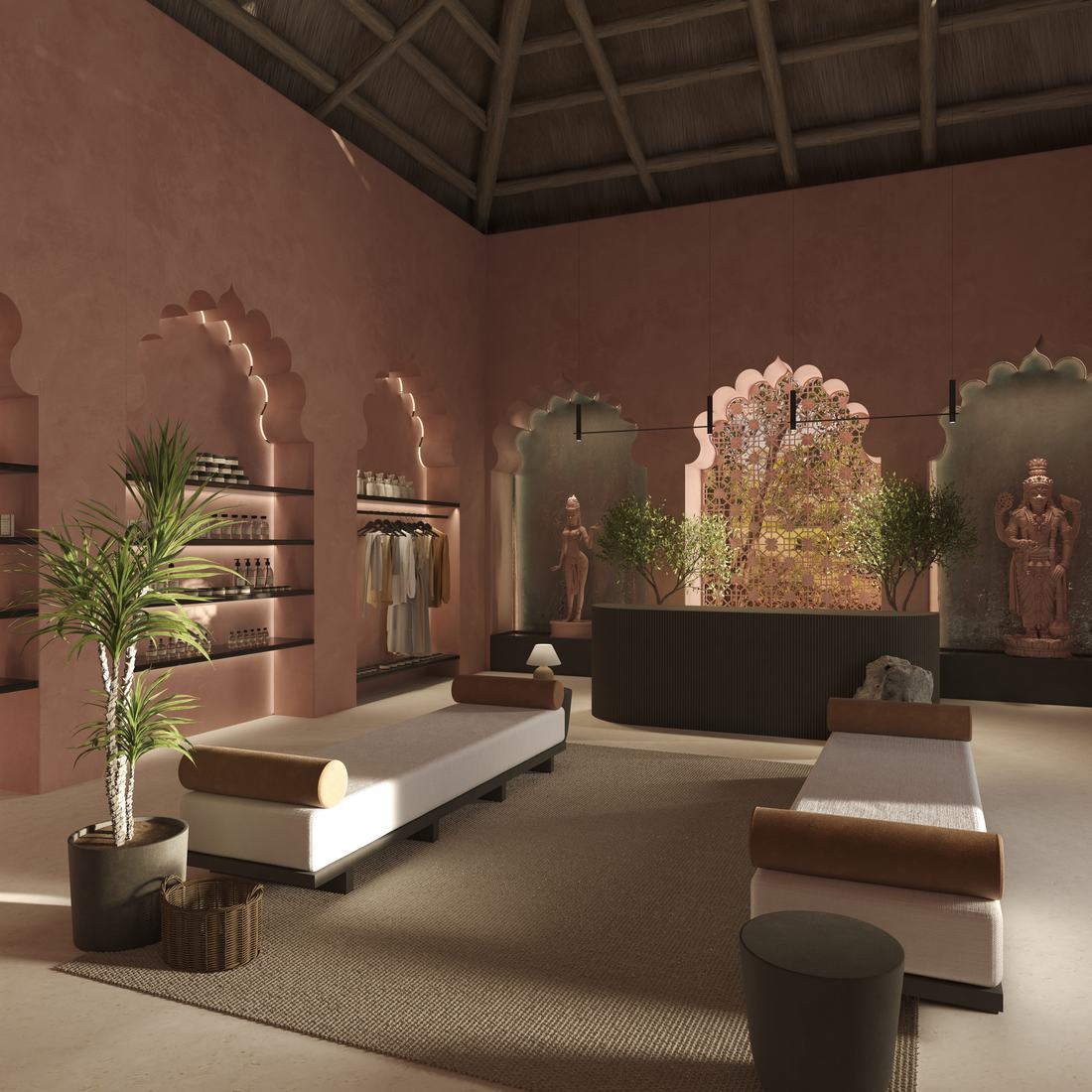 Mantra Spa reception interior. Architectural rendering.