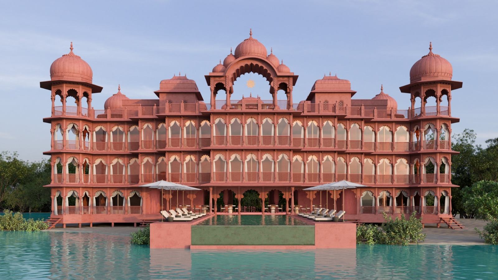 Sunset Palace pool. Architectural rendering.